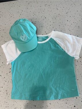 Womens Sz L PINK Victoria's Secret Mint Green Raglan Tee with Matching Mint Cap